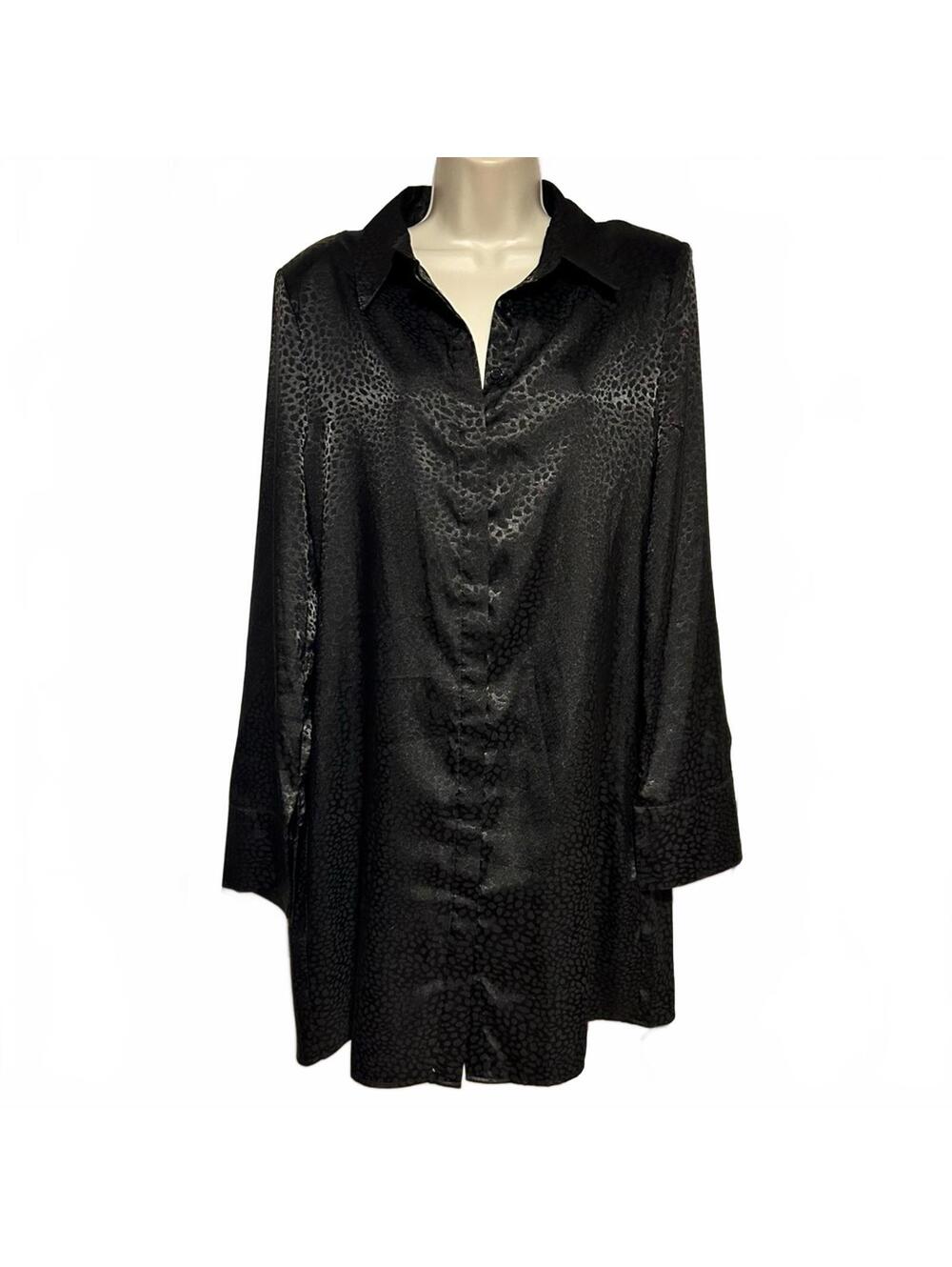 ASOS Designs Textured Satin Long Sleeve Shirt Dress Solid Black Pebble Look Sz 8